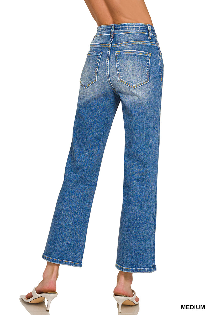 Zenana Distressed Hem Straight Jeans