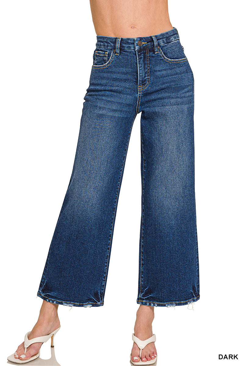 Zenana Dark Cropped Wide Scuffed Hem Jeans