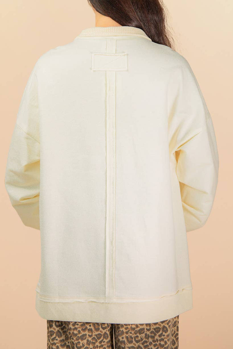 Mock Neck Mineral Washed Knit Causal Top