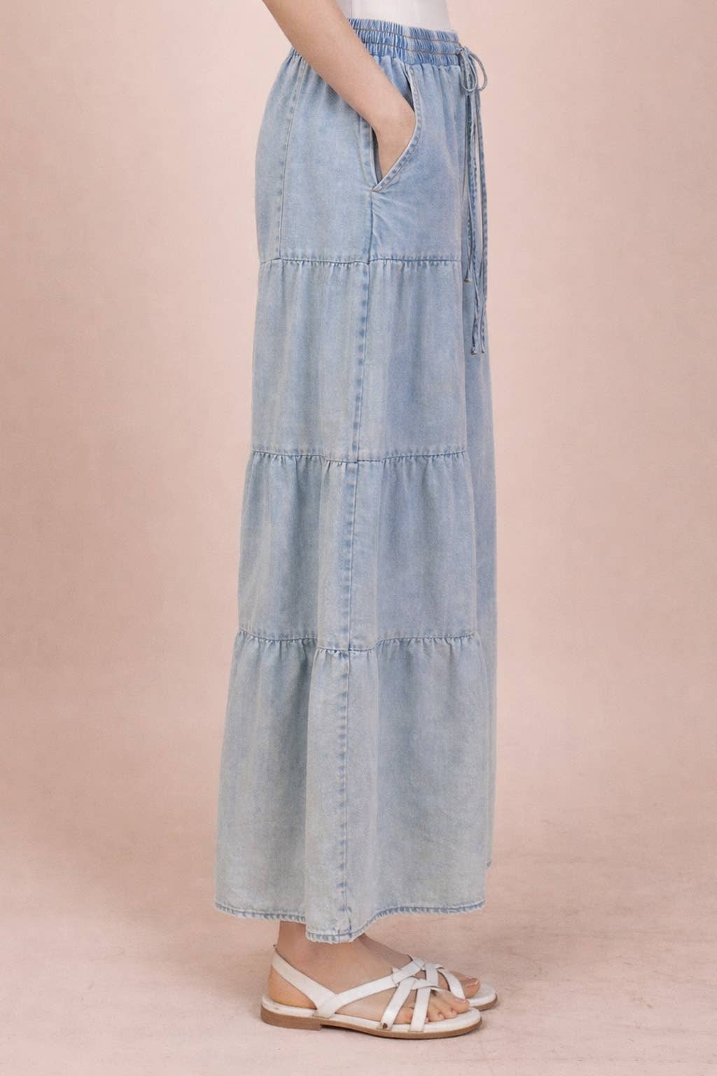 Tiered Layers Mineral Washed Chambray Pants