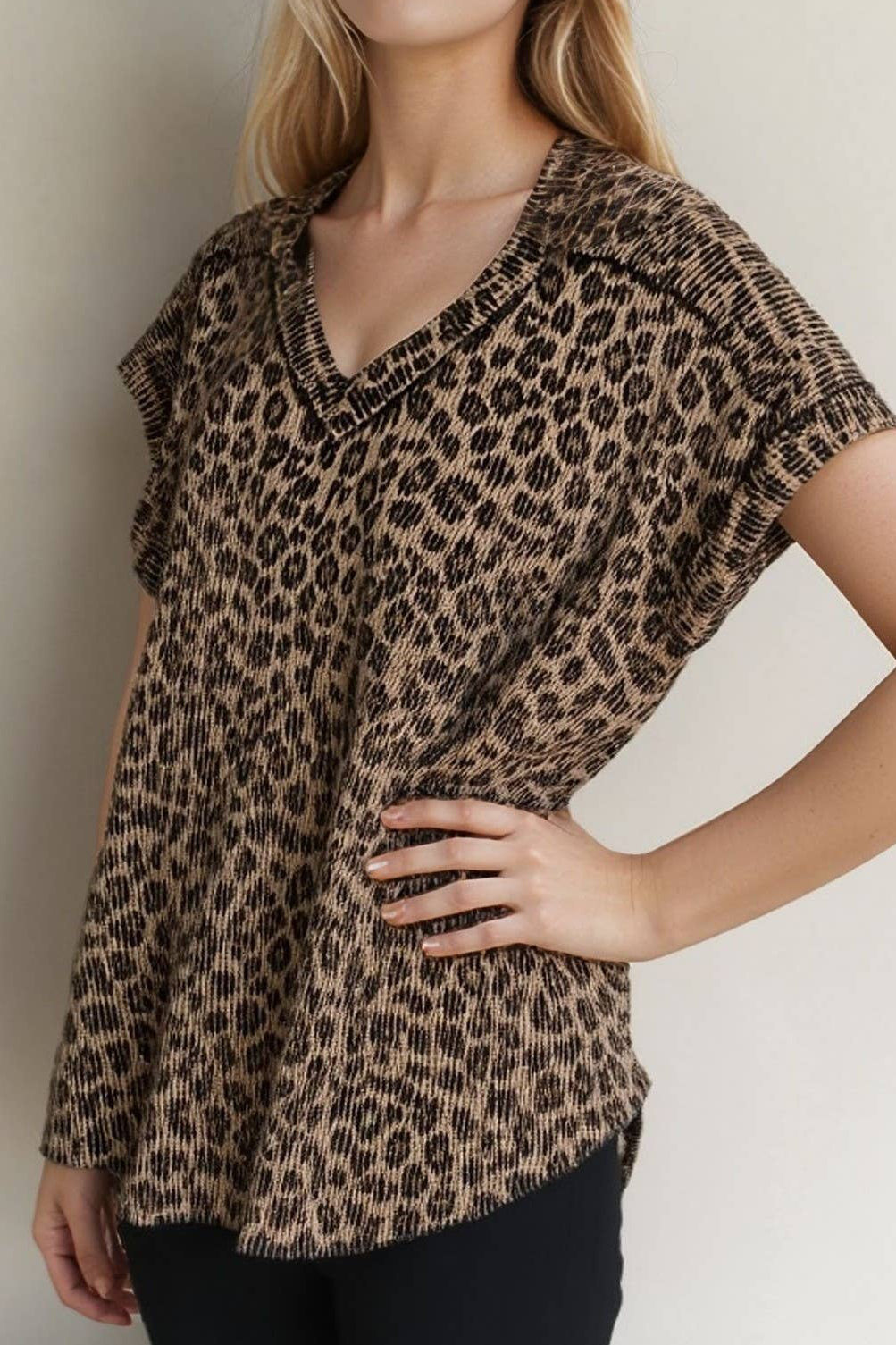 Ribbed Leopard Short Sleeve Top