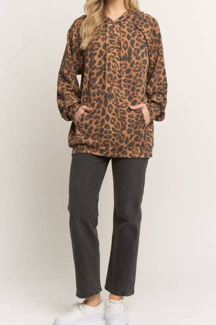 Ribbed Leopard Slouchy Hoodie