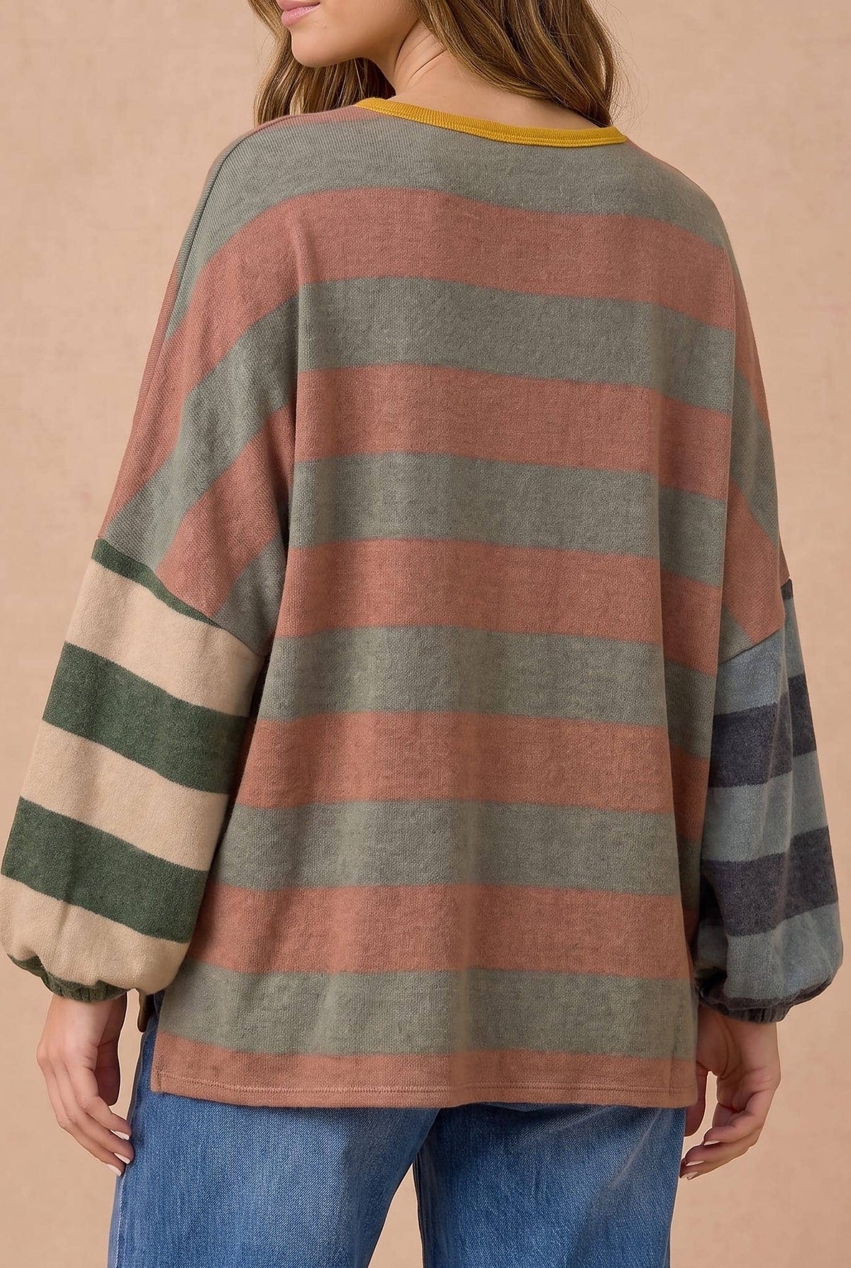 Striped Color Block Hacci Slit Top