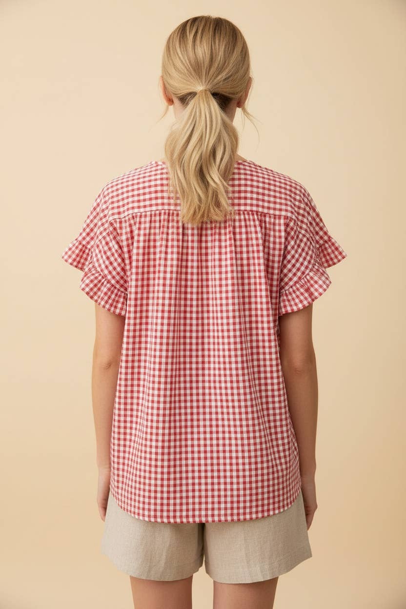 Red Gingham Ruffle Shorts Set