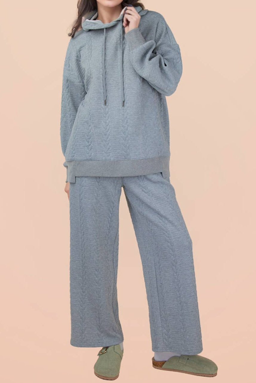 Oversized Cable Knit Textured Knit Hoodie Set