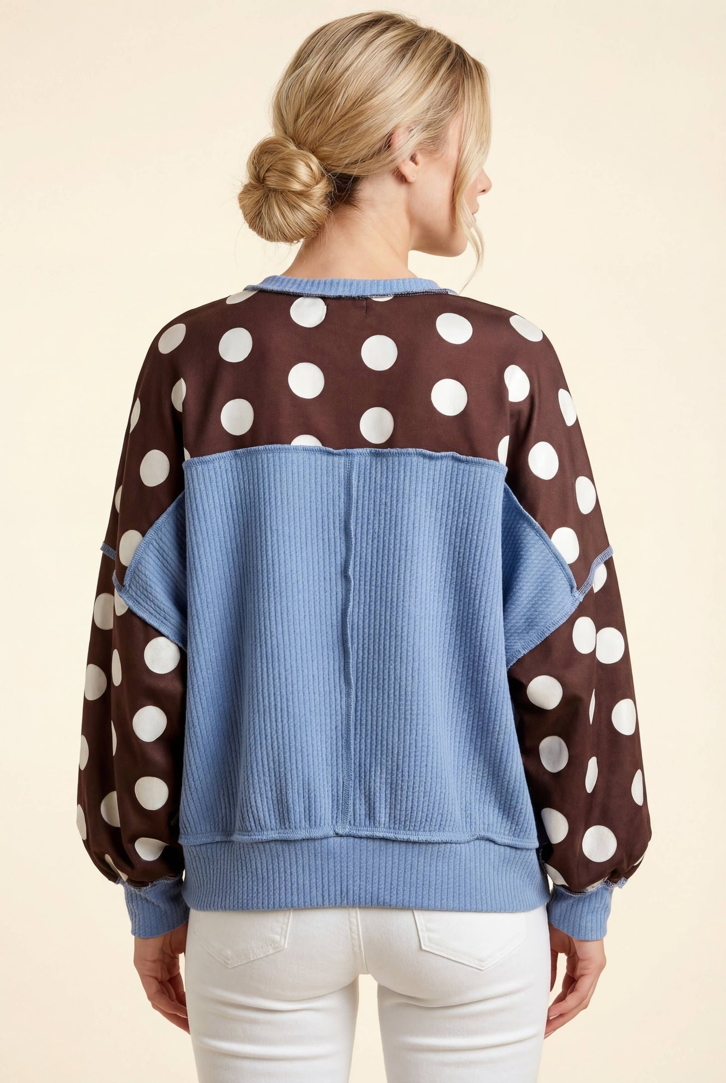 Polka Dot Contrast Trim Oversized Pullover Top