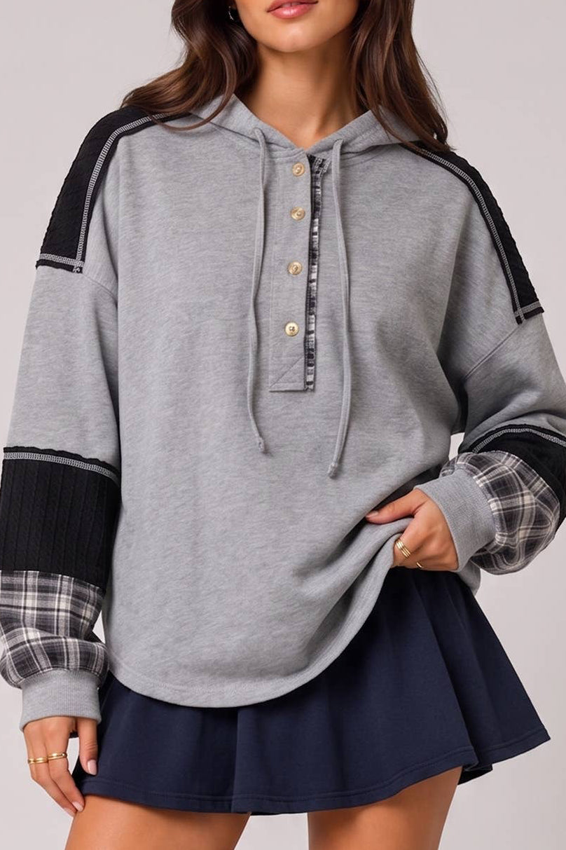 Plaid Contrast Hoodie Pullover