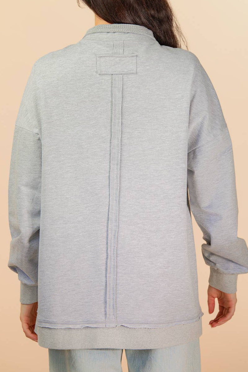 Mock Neck Mineral Washed Knit Causal Top