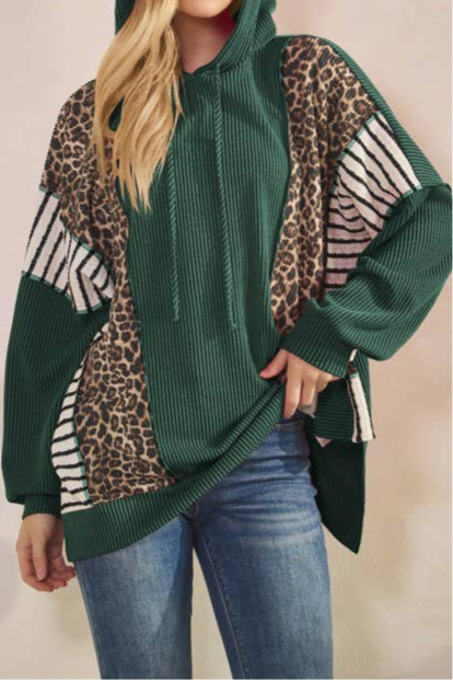 Green/Stripe Leopard Hoodie