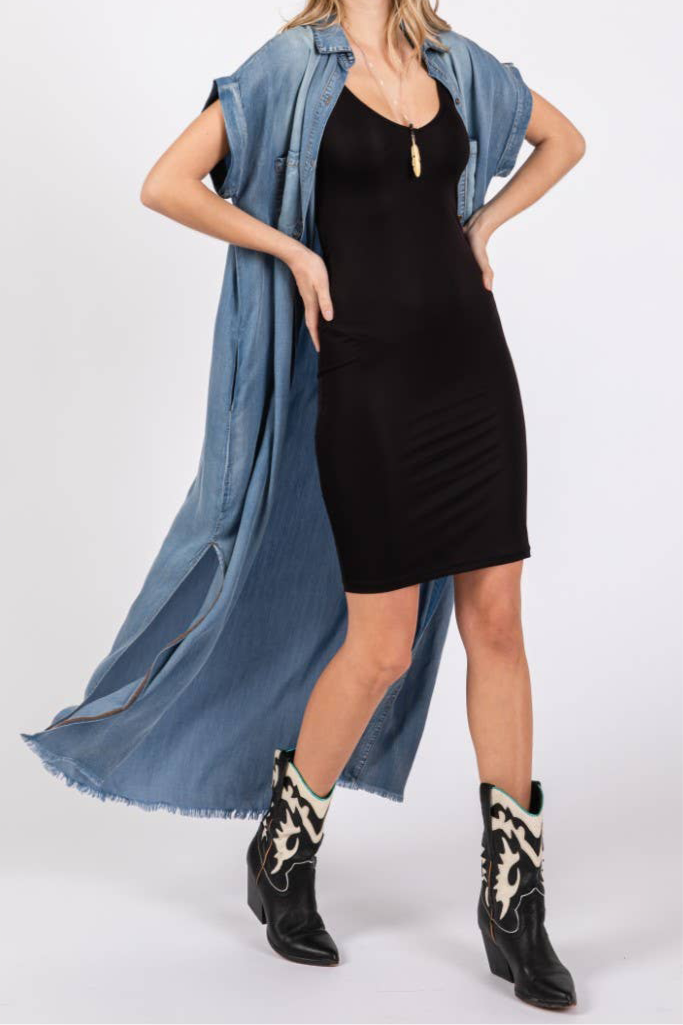 Short Sleeve Maxi Denim Dress