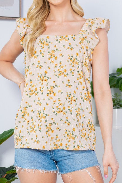 Taupe Swiss Dot Floral Top