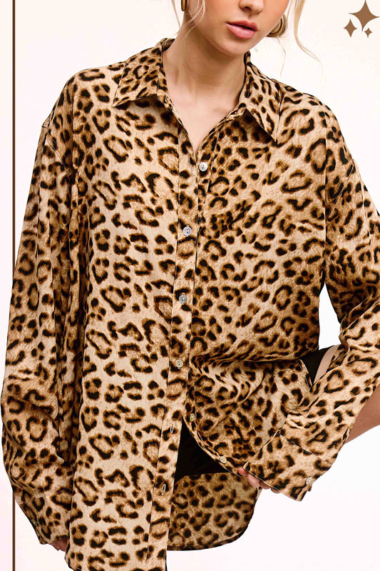 Leopard Printed Button Down Shirt Long Sleeve