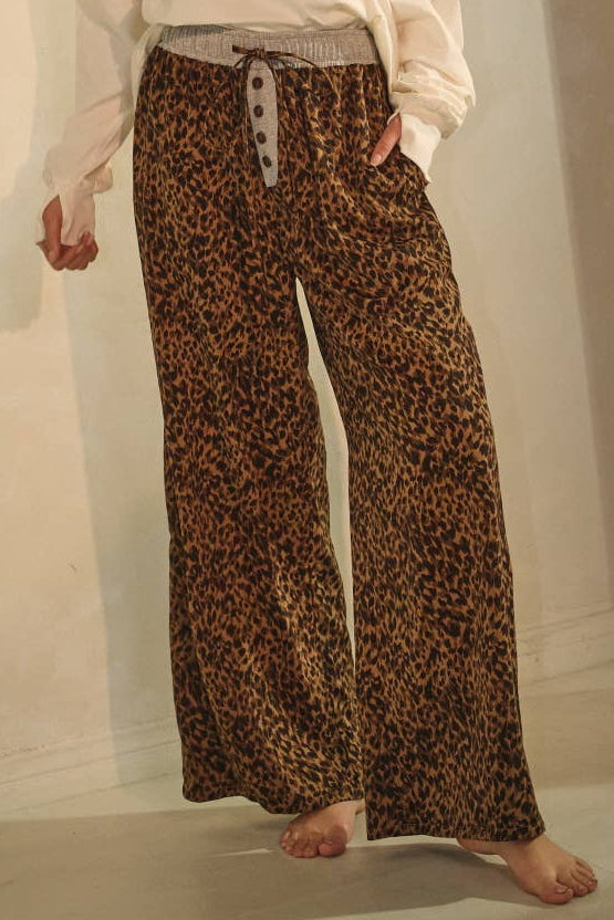 Leopard Print Wide-leg Pants