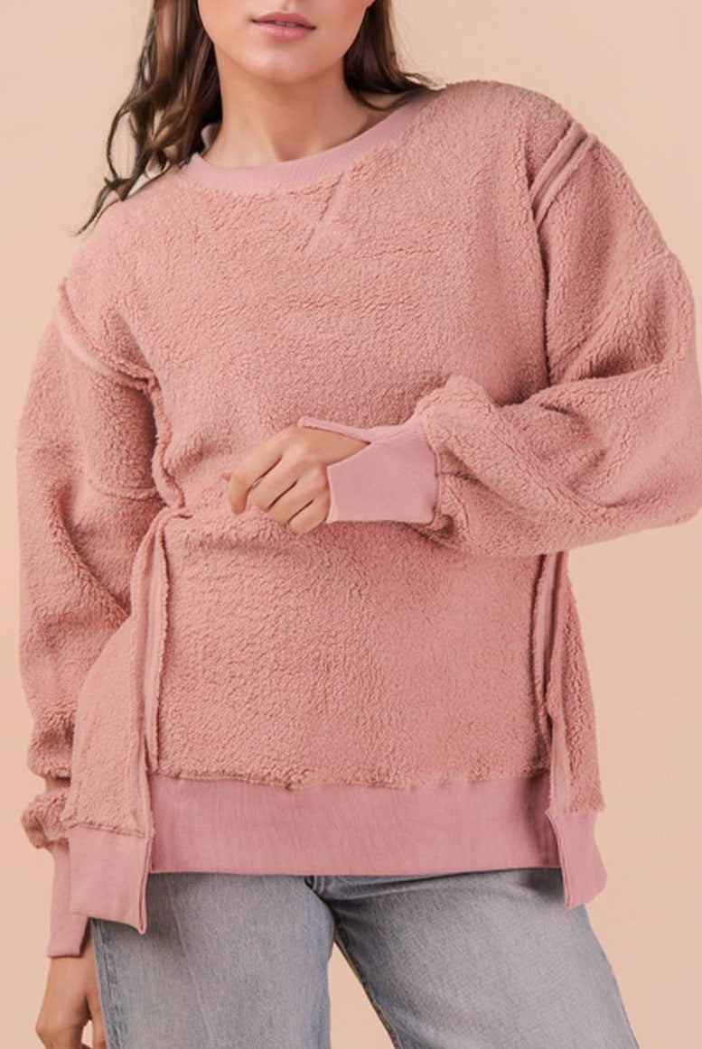 Blush Oversized Casual Solid Fleece Top