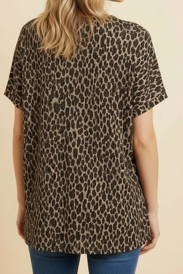 Leopard Raised Ribbed Oversized Top