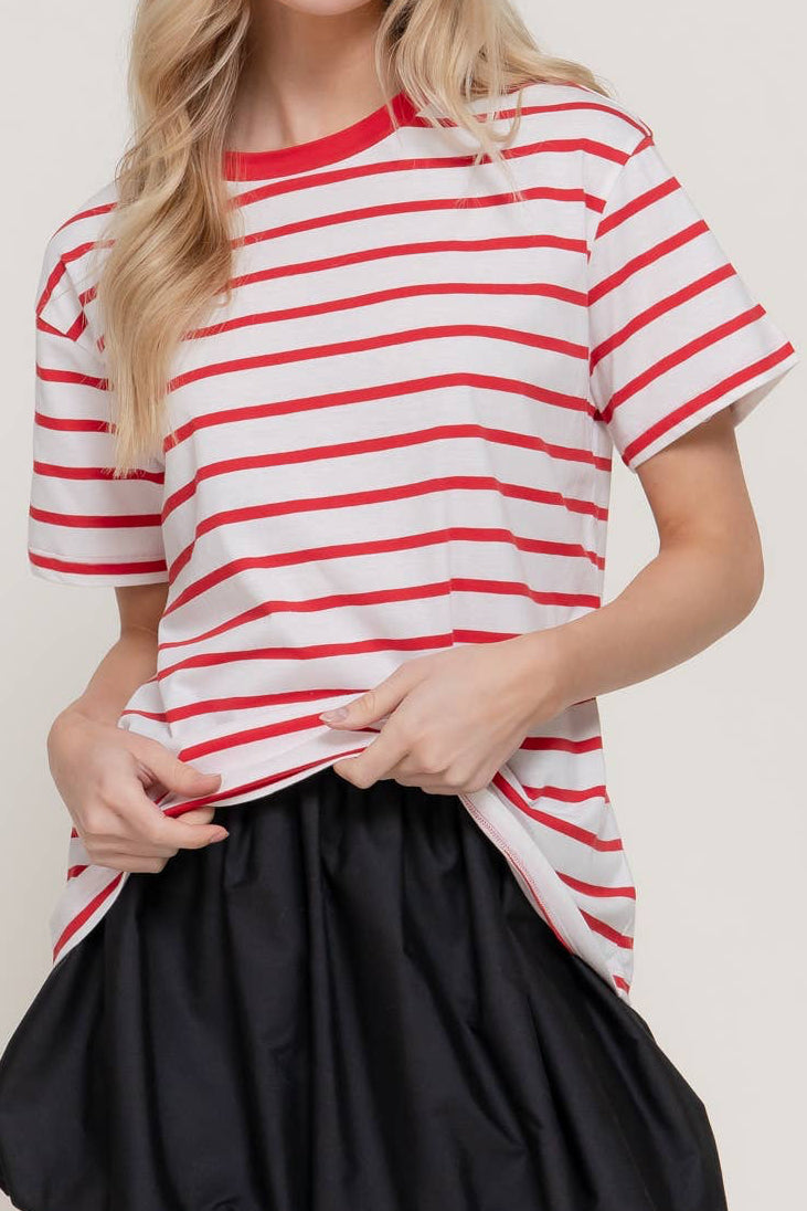 Short Sleeve Crew Neck Y/D Stripe Oversize T-Shirt