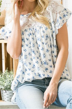 Blue Floral Lace Top