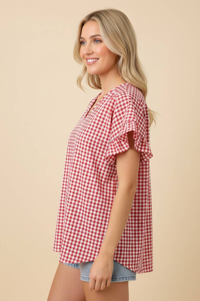 Red Gingham Ruffle Shorts Set