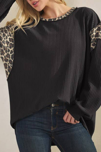Leopard Ribbed Raglan