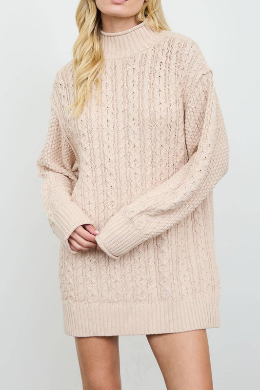 Taupe Cable Knit Sweater Dress