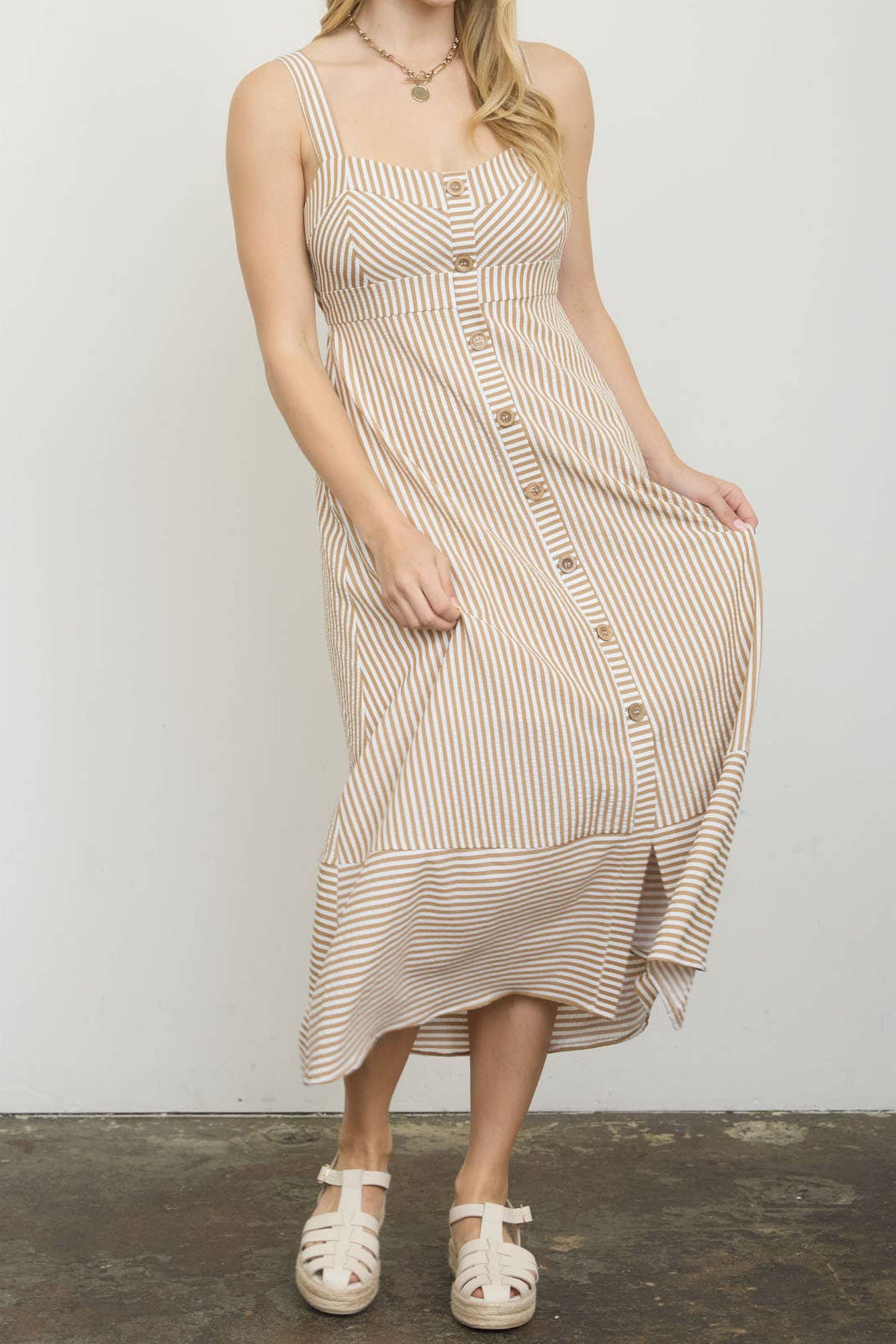 Stripe Sweetheart Button Down Stripe Dress