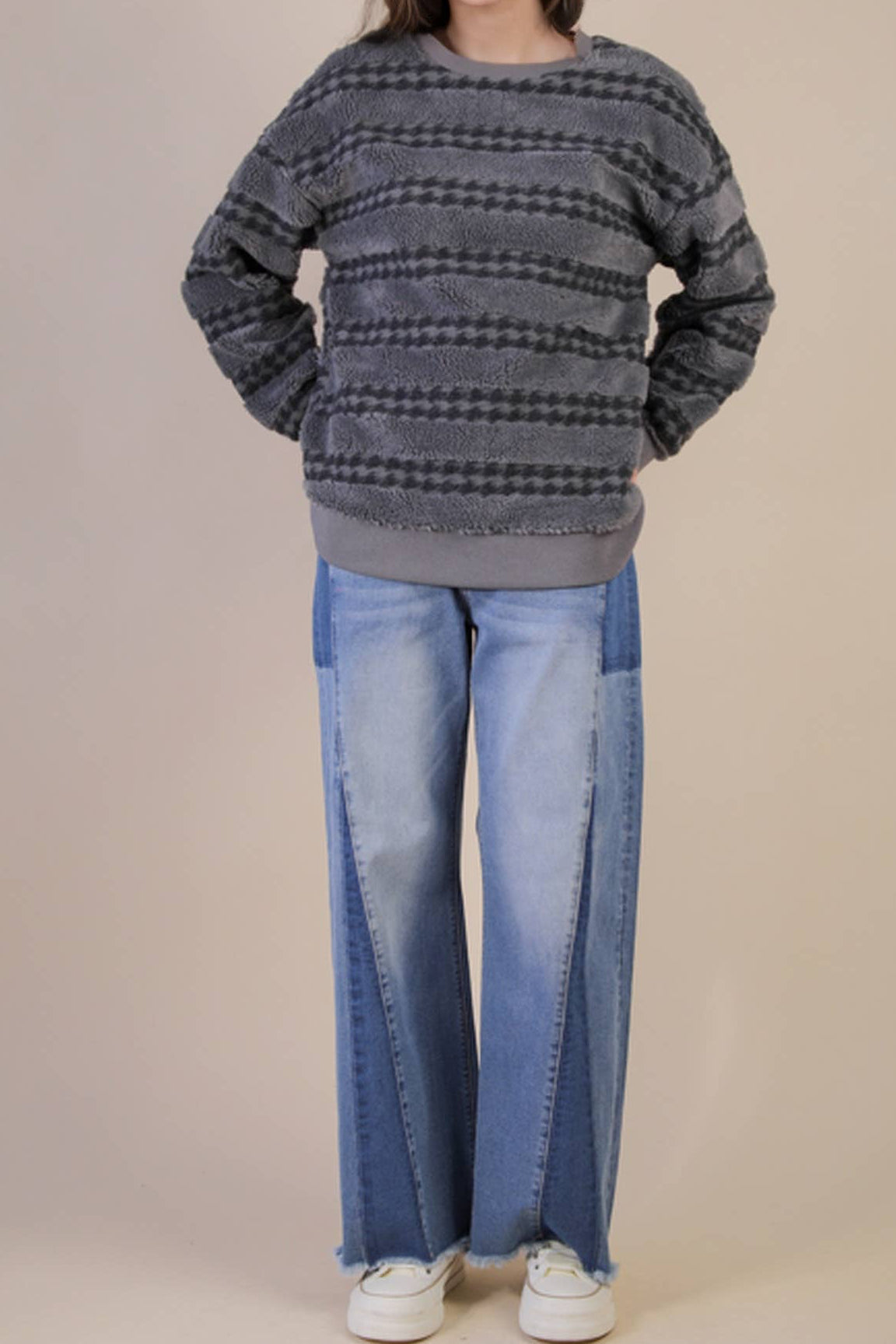 Oversized Textured Fleece Casual Comfy Top