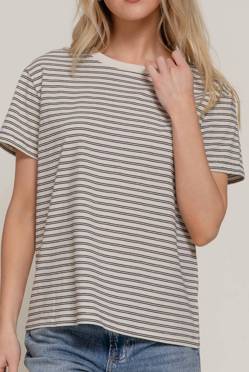 Short Sleeve Round Neck Y/D Stripe Tee