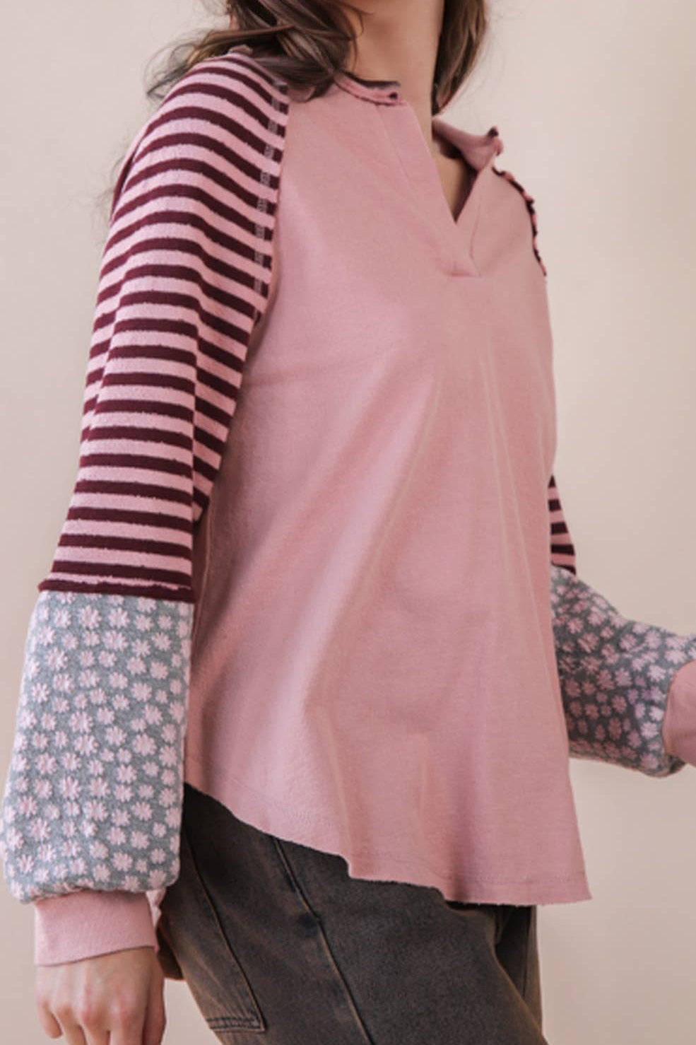 Oversized Floral & Stripe Casual Knit Top