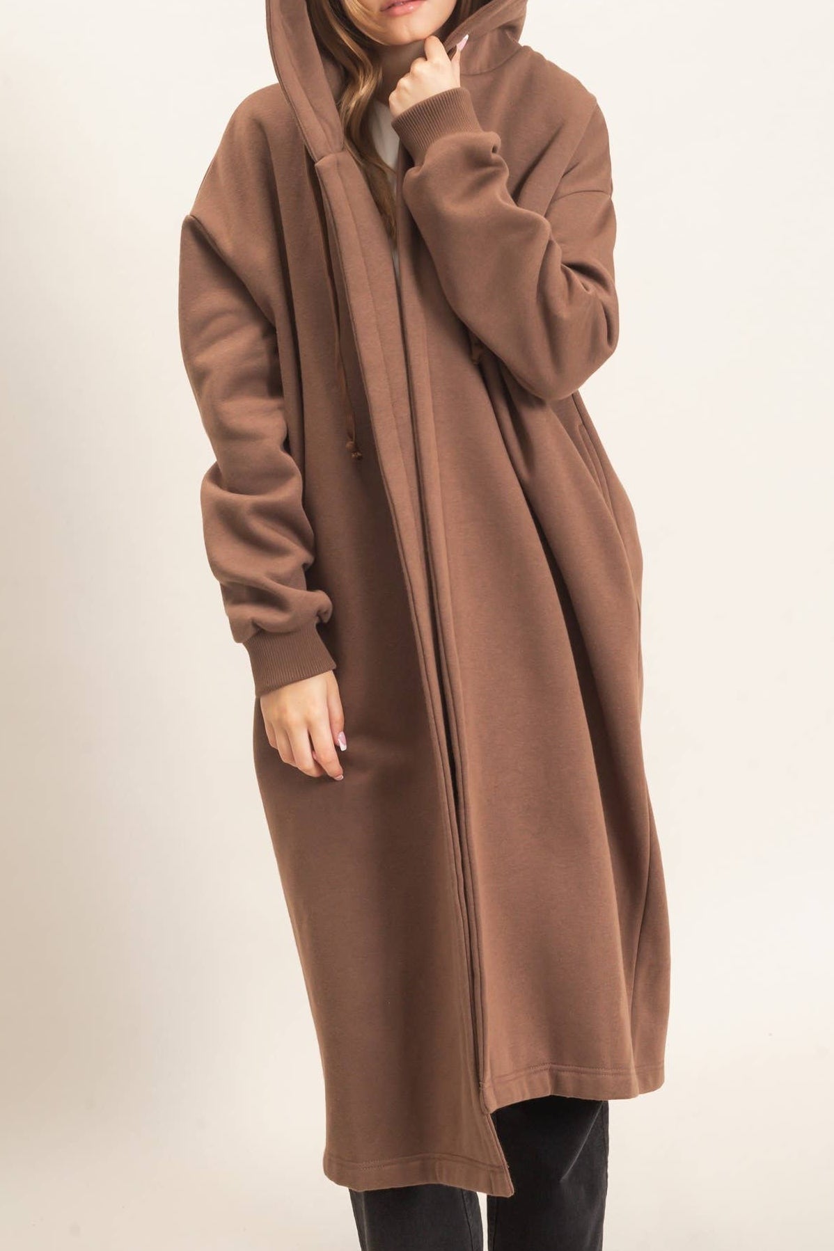 Oversized Hooded Open Front Coat