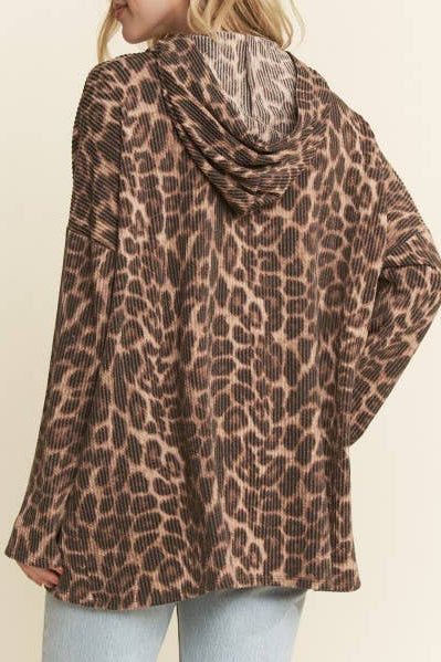 Taupe/Brown Leopard Ribbed Hoodie