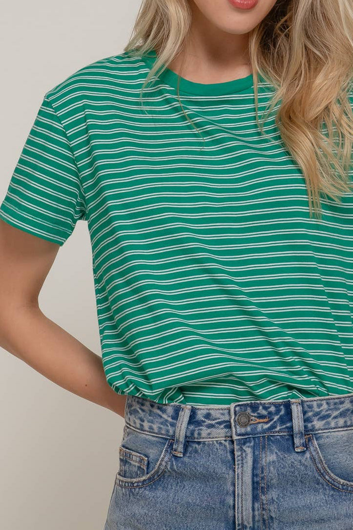 Short Sleeve Round Neck Y/D Stripe Tee