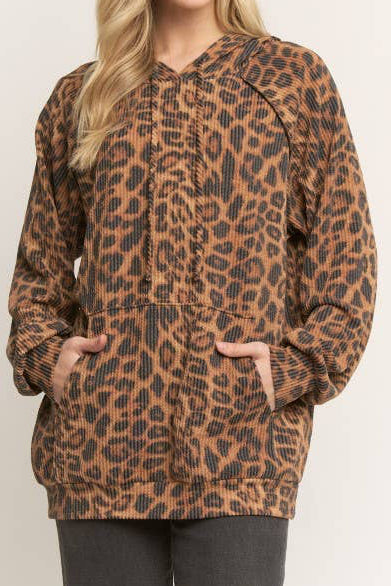 Ribbed Leopard Slouchy Hoodie