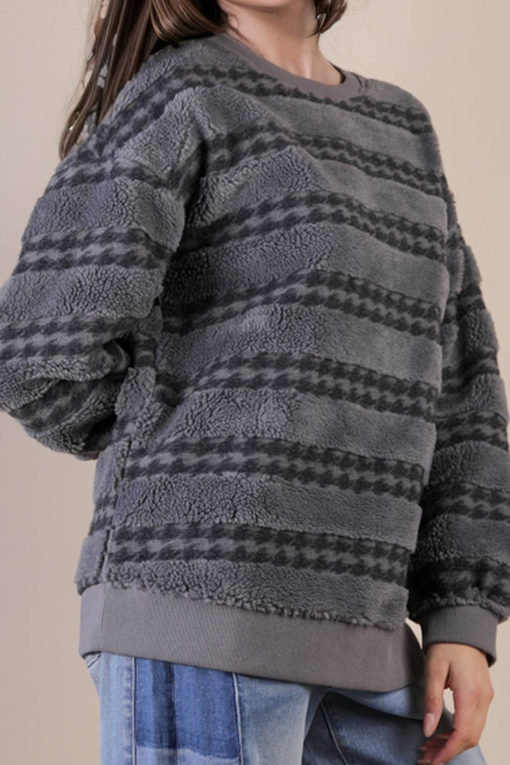 Oversized Textured Fleece Casual Comfy Top