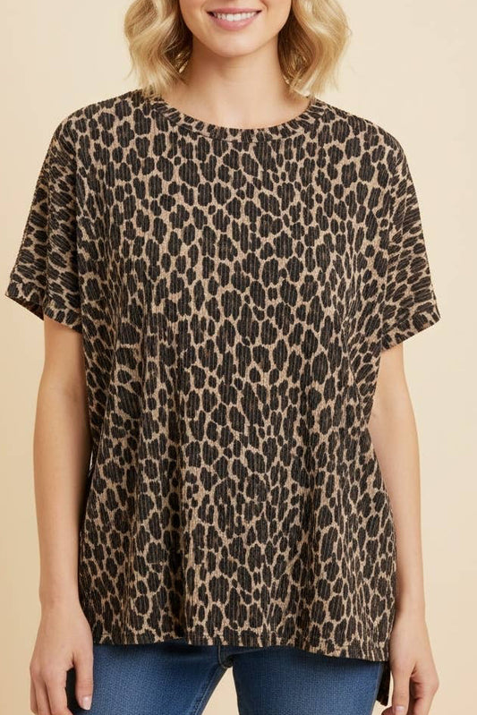Leopard Raised Ribbed Oversized Top