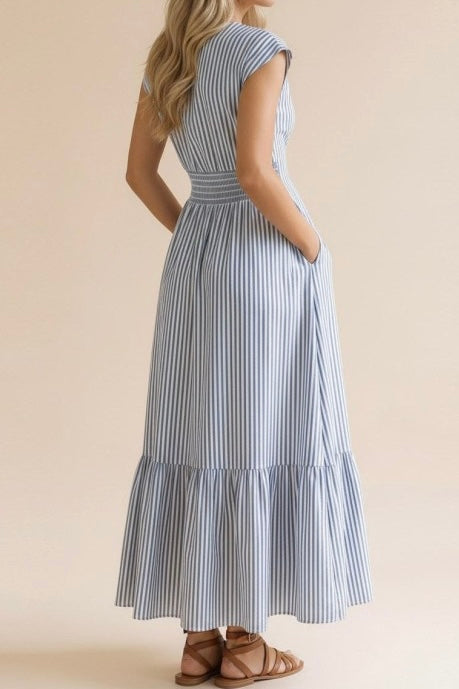Blue Pinstripe Midi Dress