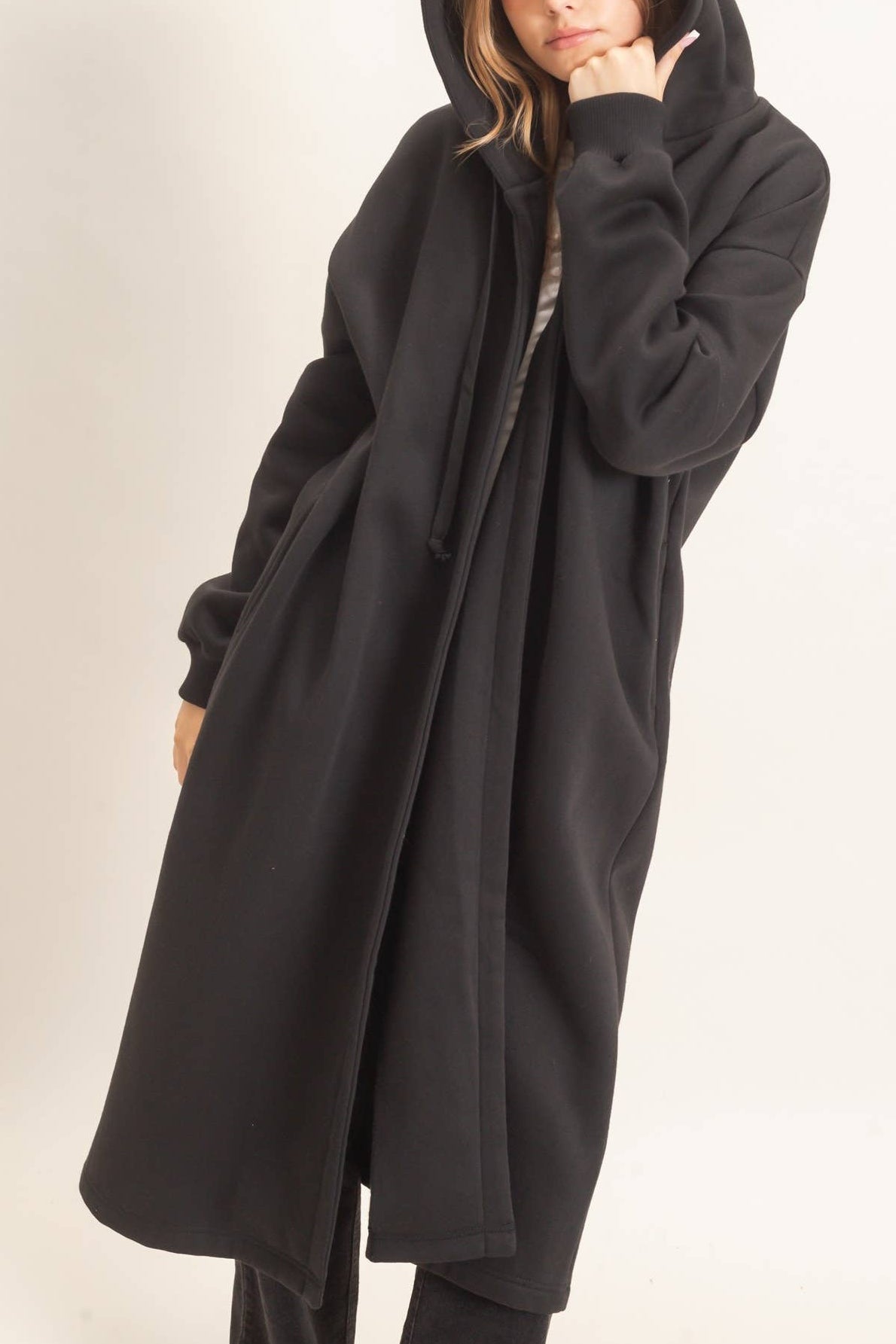 Oversized Hooded Open Front Coat