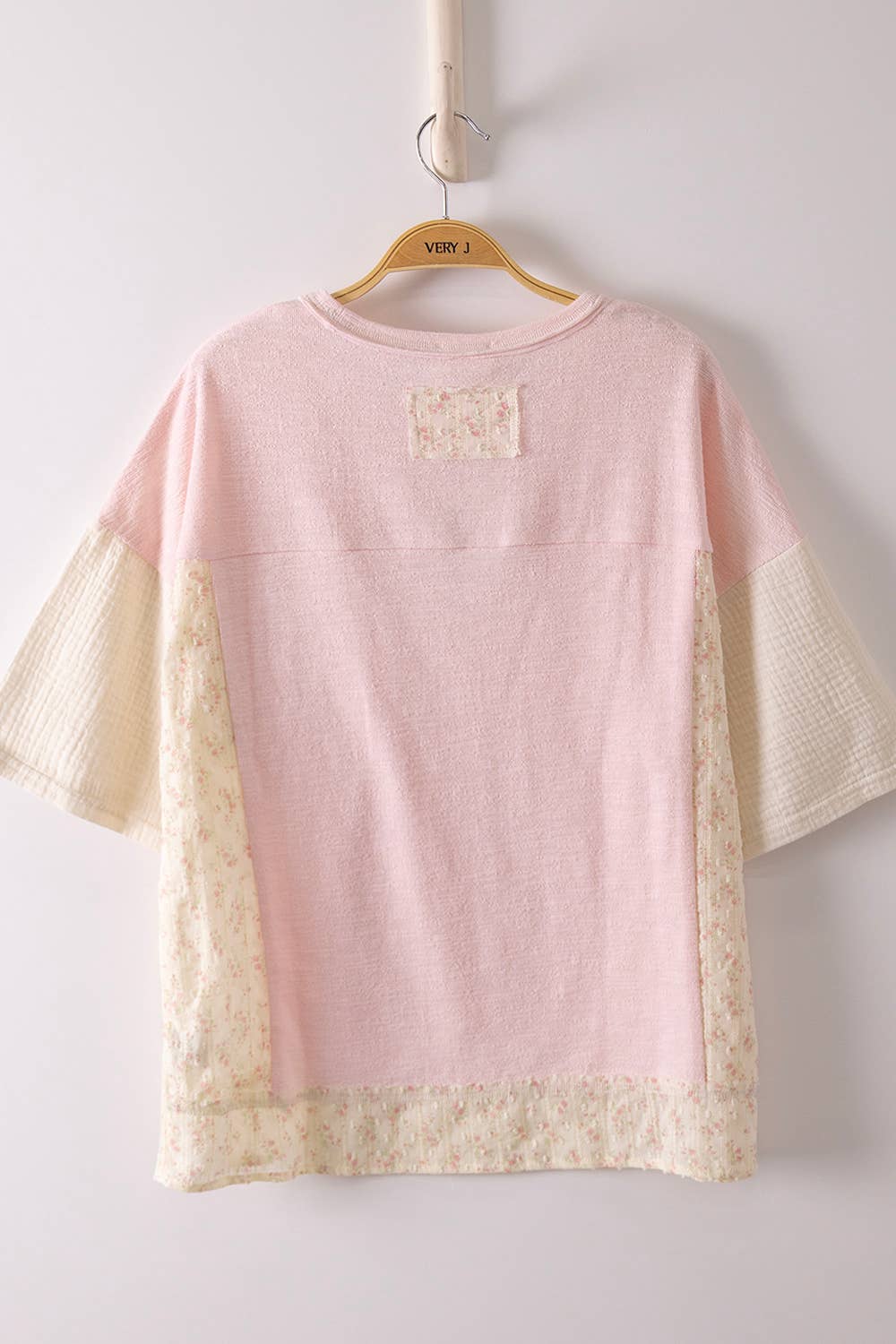 Pink Oversized Mixed Media Knit Top