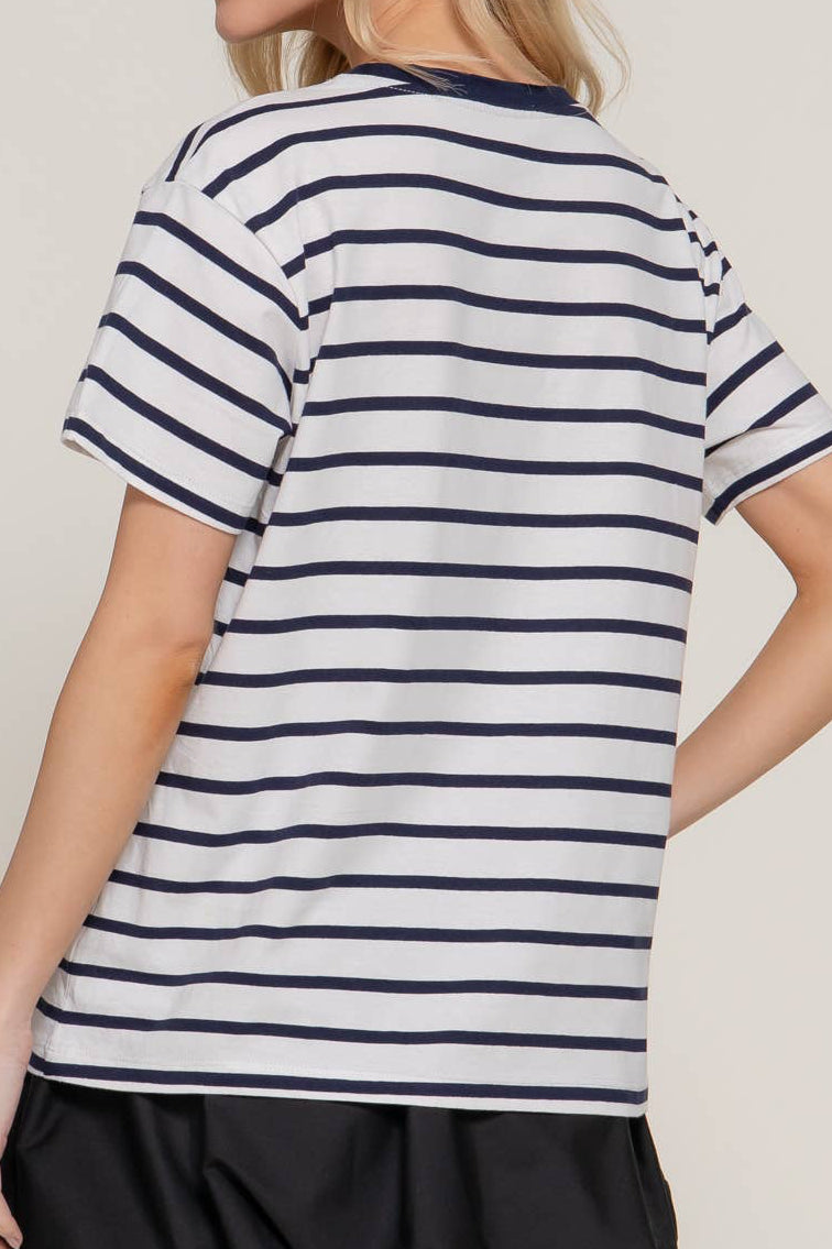Short Sleeve Crew Neck Y/D Stripe Oversize T-Shirt
