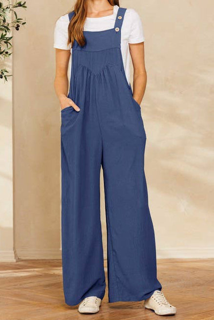 Solid Button Sling Jumpsuit