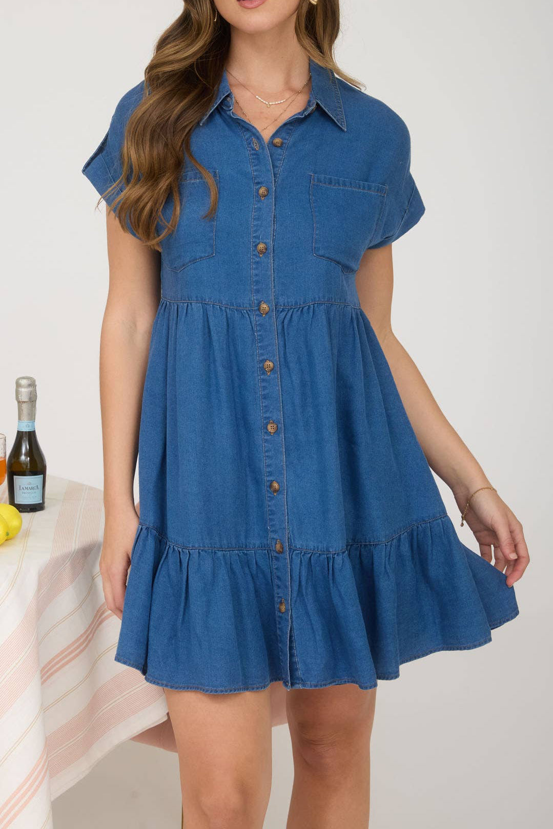 Dark Chambray Ruffle Shirt Dress
