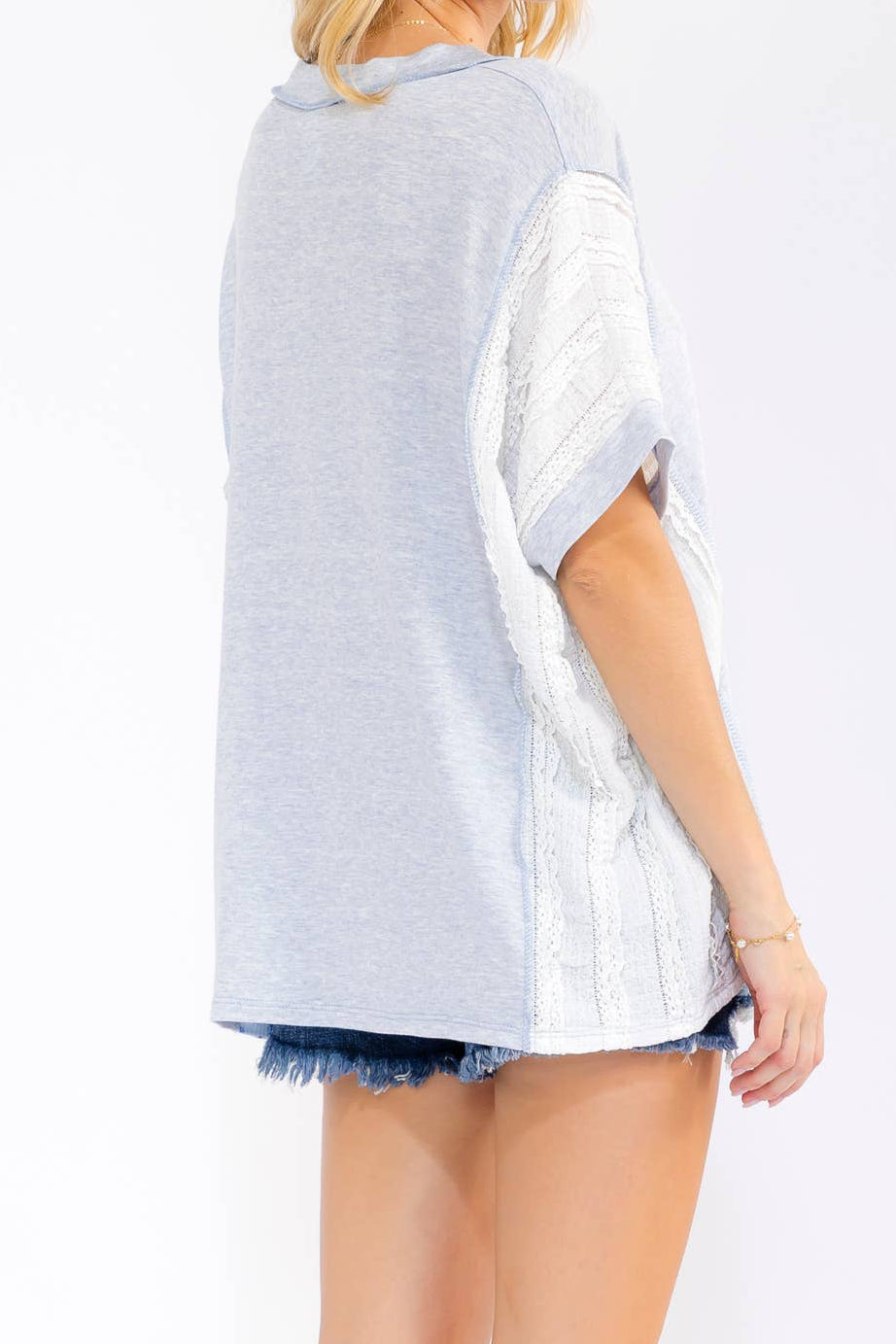 Color Block Patchwork Knit Top With Pocket T6346