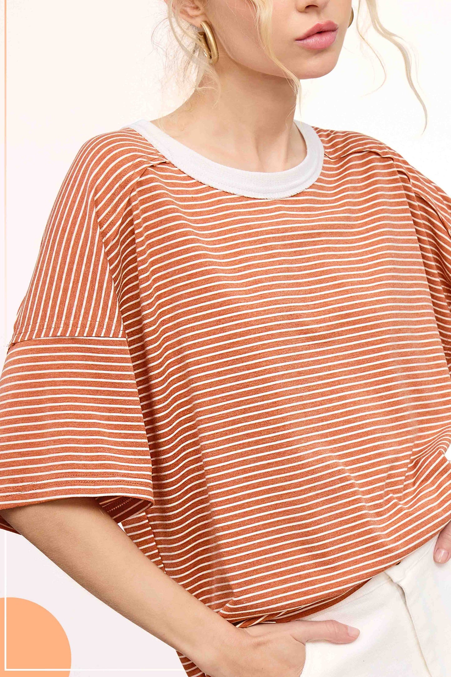 Basic Striped Drop Shoulder Short Sleeve Top