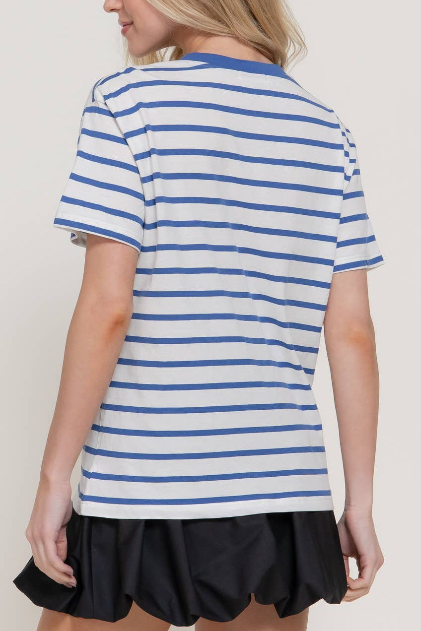 Short Sleeve Crew Neck Y/D Stripe Oversize T-Shirt