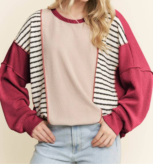 Red Stripe Urban Ribbed Pullover