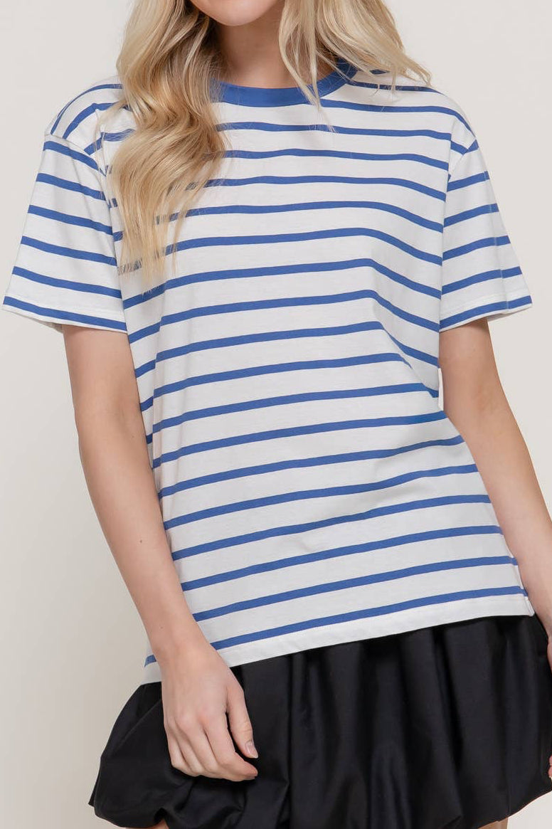 Short Sleeve Crew Neck Y/D Stripe Oversize T-Shirt
