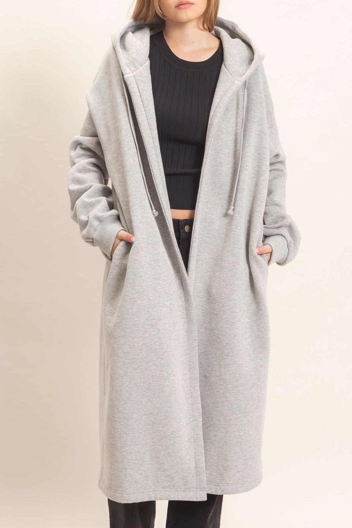 Oversized Hooded Open Front Coat
