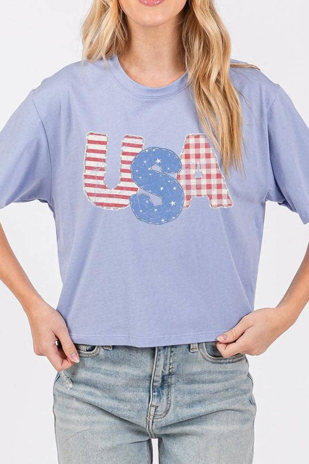 USA Americana Quilted Semi-Crop Tee