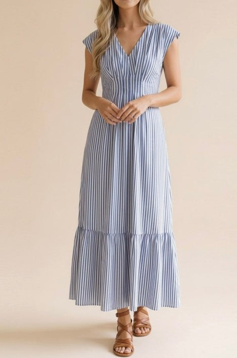 Blue Pinstripe Midi Dress