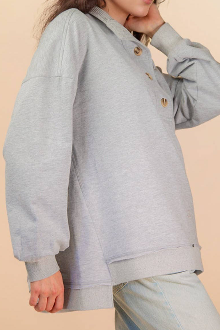 Mock Neck Mineral Washed Knit Causal Top