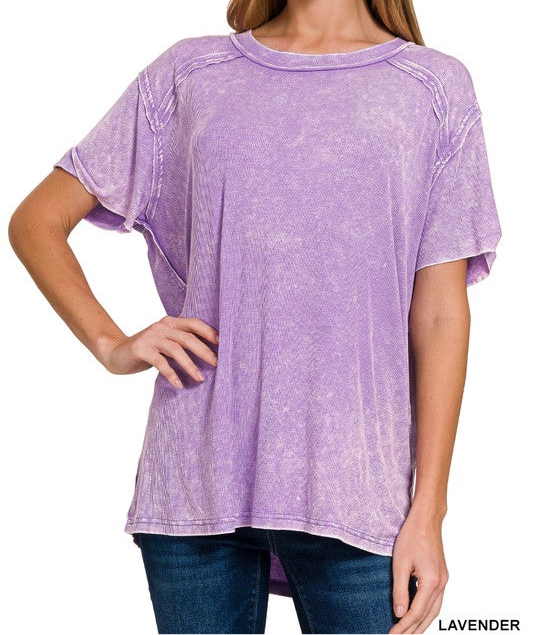 Washed Ribbed Short Sleeve Top